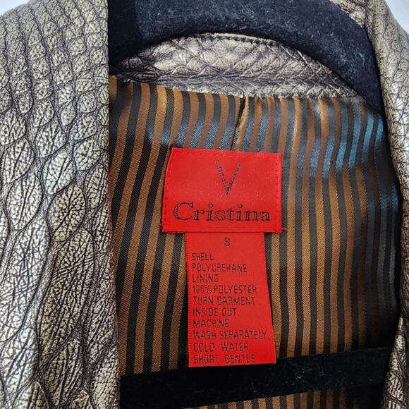 Snakeskin Moto Jacket Warm Tone Bronze Gold Small V Christina - Picture 6 of 10